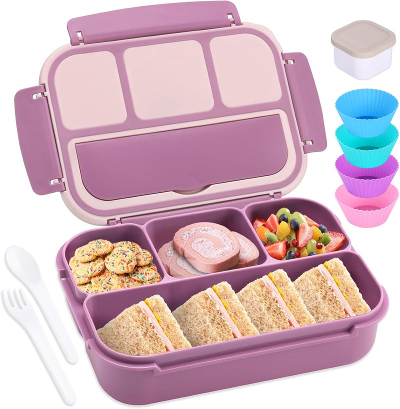 shell and turtle Bento Box Adult Lunch Box, Lunch Containers for Kids Girls Boys with 4 Compartments, Lunchable Food Container with Utensils, Sauce Jar, Muffin Liners, 40 Oz/5 Cup, Dark Purple - Image 1
